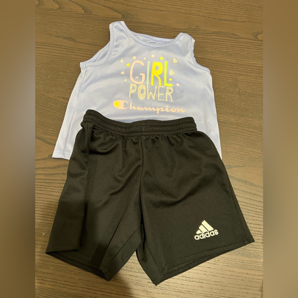 2T Girl Power Sporty Bundle - Adidas Black Shorts & Champion Girl Power Tank